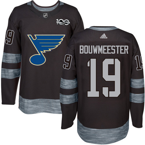 Adidas Blues #19 Jay Bouwmeester Black 1917-100th Anniversary Stitched NHL Jersey
